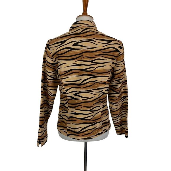 Silkland Blazer Jacket 6 Animal Print Zip Up 100 Percent Silk Trendy - Picture 4 of 5